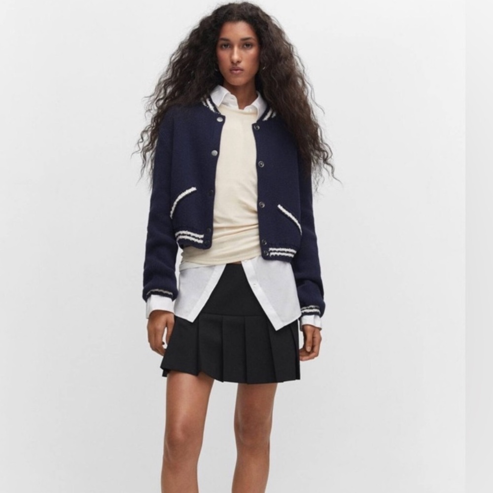 Mango MNG Knit Contrast snap Sweater Cardigan NWOT